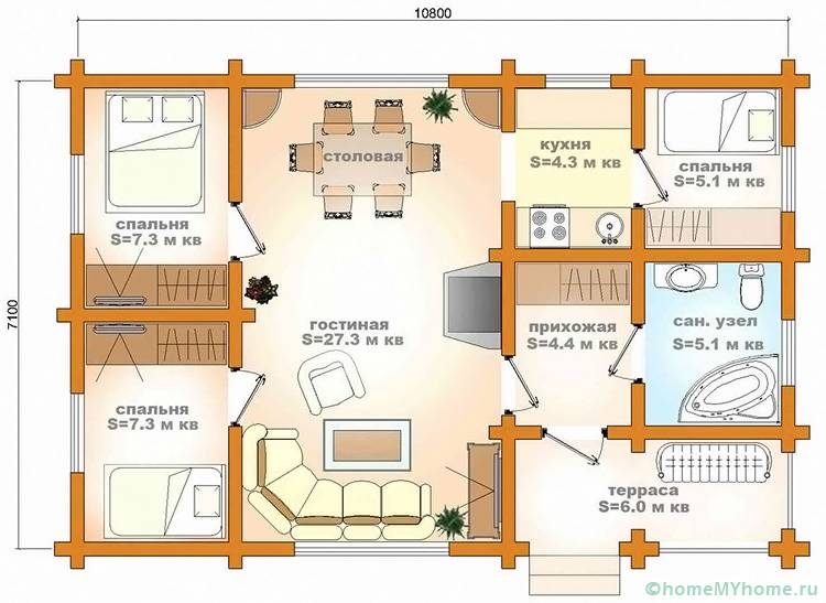 Диаграмата показва комбинацията от трапезария с кухня, както и отворено пространство с кухня